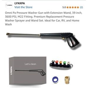 LYNXPA Pressure Washer Gun 3600 PSI with Extension Wand M22 Fitting